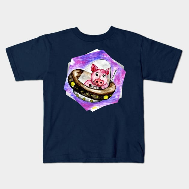 Pig in spaceship Kids T-Shirt by AnnArtshock